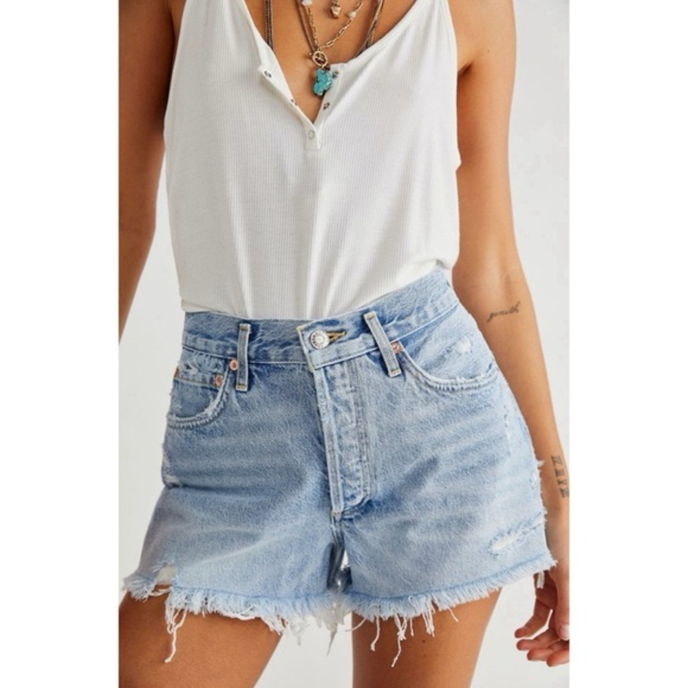 Agolde High-rise distressed denim Parker shorts